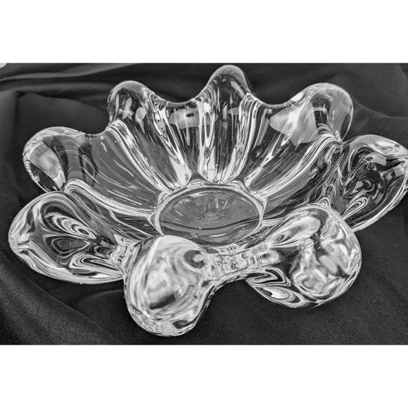 Mid-Century Verrier French Art Glass Ribbed Crystal Bowl, Thick Heavy GORGEOUS - Picture 2 of 8